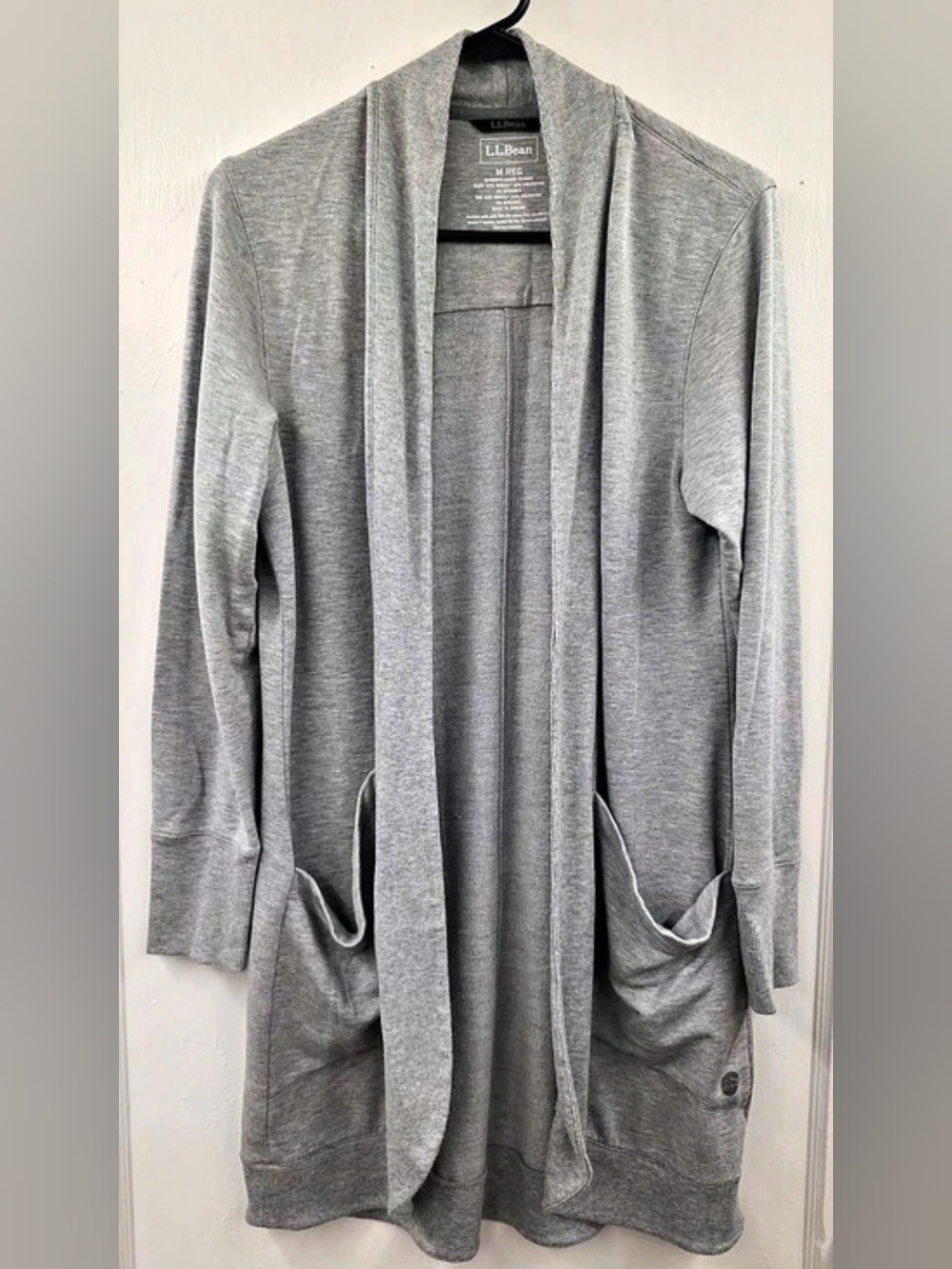L.L. Bean SoftFlex Long Open Cardigan M Regular Gray Heather Duster